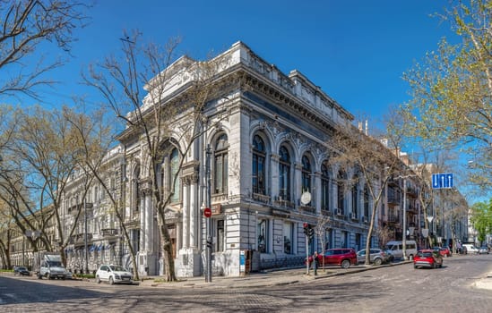 Odessa, Ukraine 02.05.2023. Historical building on the Pushkinskaya street in Odessa, Ukraine, on a sunny spring day