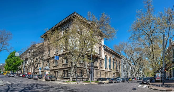 Odessa, Ukraine 02.05.2023. Historical building on the Pushkinskaya street in Odessa, Ukraine, on a sunny spring day