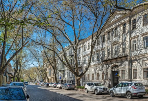 Odessa, Ukraine 02.05.2023. Historical building on the Pushkinskaya street in Odessa, Ukraine, on a sunny spring day