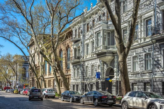 Odessa, Ukraine 02.05.2023. Historical building on the Pushkinskaya street in Odessa, Ukraine, on a sunny spring day