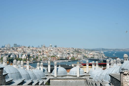 Istanbul, Turkey, May 02, 2023: View from Suleymaniye mosque on the Bosphorus.