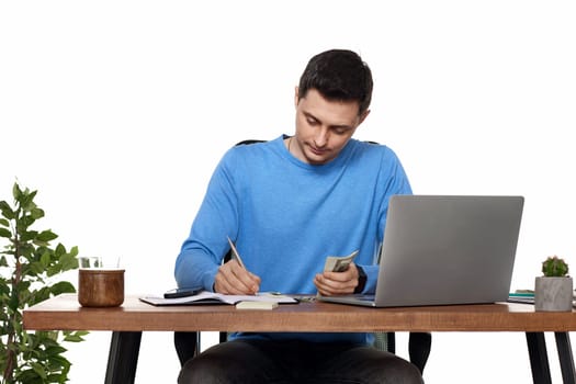 businessman taking notes, doing market research working in office