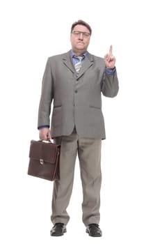 full-length. business man with a leather briefcase. isolated on a white background.