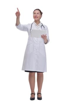 in full growth.female doctor with a digital tablet. isolated on a white background.