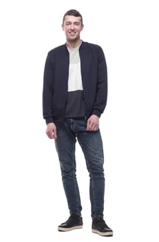 attractive young man in jeans and a jacket. isolated on a white background.