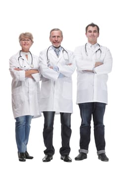 Portrait of group of smiling hospital colleagues standing together. Healthcare and medicine concept