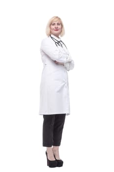 in full growth.qualified female doctor . isolated on a white background.