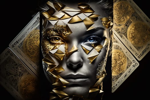 Golden Poker. Texas club poker, online casinos, playing cards, nightlife. Vegas Gambling industry, Casino market, virtual poker, chips, tokens dices tournament luxury deluxe. Generative AI