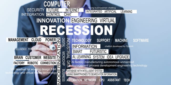 virtual icon with the word recession.