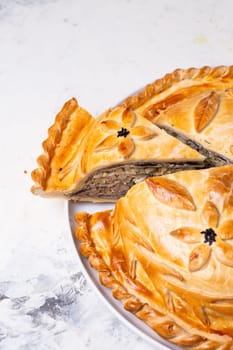 homemade chicken pie. homemade food on the table.