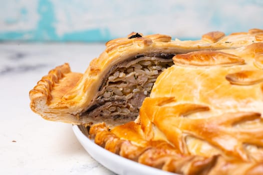 homemade chicken pie. homemade food on the table.