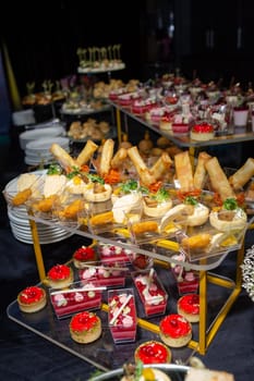 dessert in a plastic basket on the buffet table.