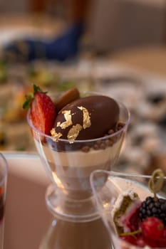 dessert in a plastic basket on the buffet table.