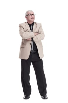 in full growth. intelligent mature man in a white jacket . isolated on a white background.