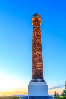 The Astoria Column is a tower overlooking the mouth of the Columbia River on Coxcomb Hill in the city of Astoria.