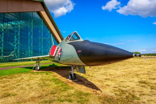 McMinnville, Oregon - August 31, 2014: Military fighter aircraft Convair F-106A Delta Dart on exhibition of Evergreen Aviation & Space Museum.