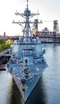 Portland, Oregon - JUNE 7, 2014: Guided-missile destroyer USS Spruance (DDG 111) participates in the 105th Portland Rose Festival in Portland, Oregon.