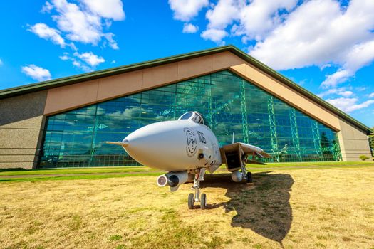 McMinnville, Oregon - August 31, 2014: Military fighter aircraft Grumman F-14 Tomcat on exhibition at Evergreen Aviation & Space Museum.