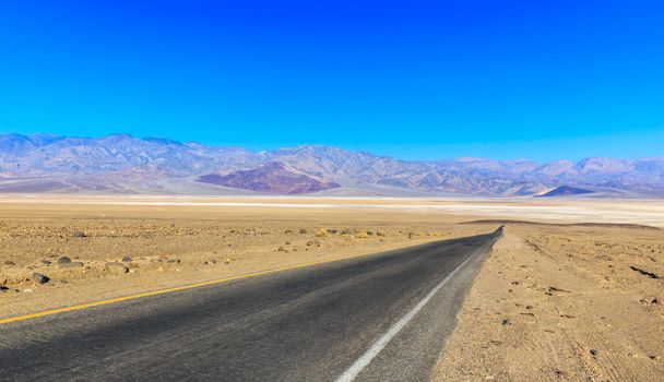 Desert Highway And Mountains, Death Valley National Park, California