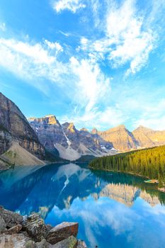Idyllic Moraine Lake in Banff National Park, Canadian Rockies