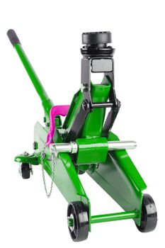 green hydraulic car jack isolated on white background, 2 ton capacity