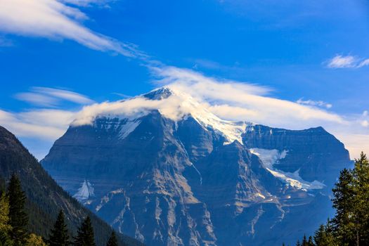 Mount Robson, the highest point in the Canadian Rockies, viewing from its south side.