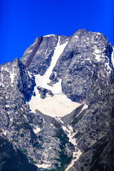 Mount Moran with snow patch, in Grand Teton National Park.