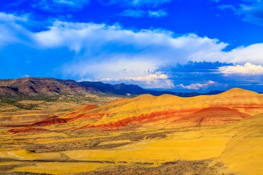 Colorful painted hills at John Day Fossil Beds National Monument, Oregon
Taken at summer time near sunset, blue sky and colorful cloud in the background.