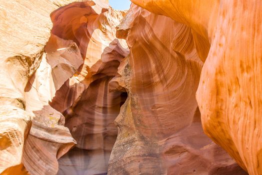 Sandstone wall of the Upper Antelope Canyon in Navajo Tribal Park, Arizona.