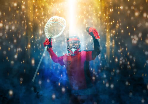 Lacrosse player. Download a high resolution photo of a lacrosse player. Sports betting. Advertising to promote the bookmaker's website.