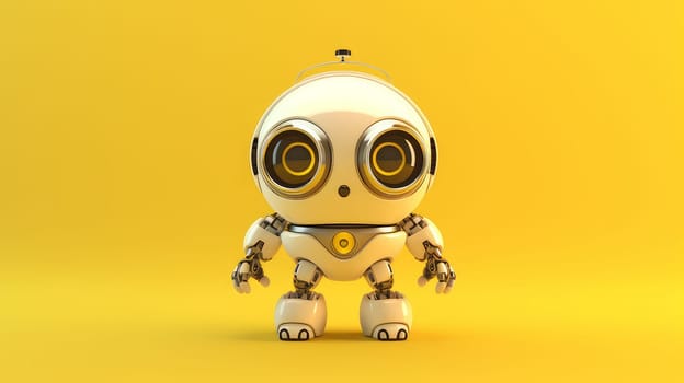 Modern, white robot on a yellow background. AI generated