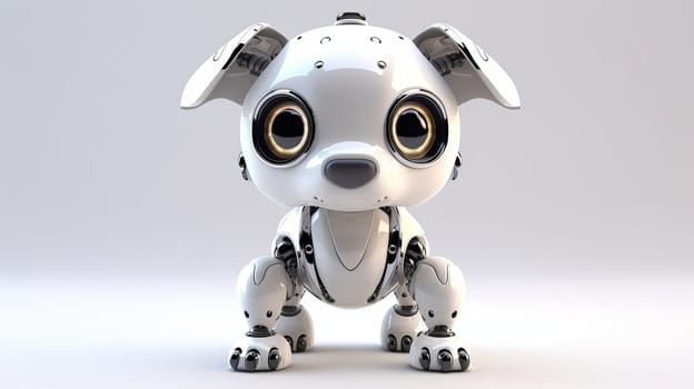 Modern, white robot dog on a white background. AI generated