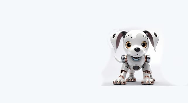 Modern, white robot dog on a white background. AI generated