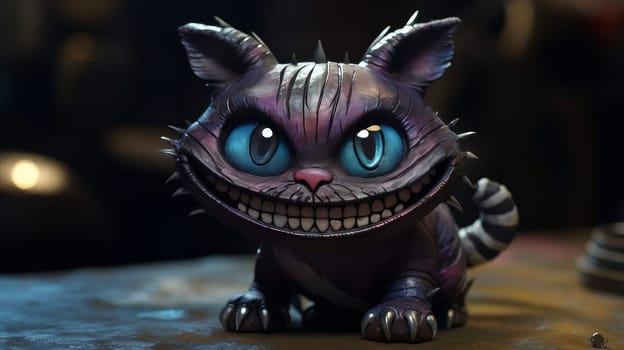 Futuristic Cheshire cat with a huge smile and big teeth with a grin. AI generated