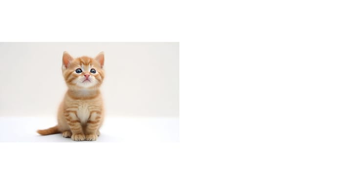 Small, red kitten on a white background. AI generated