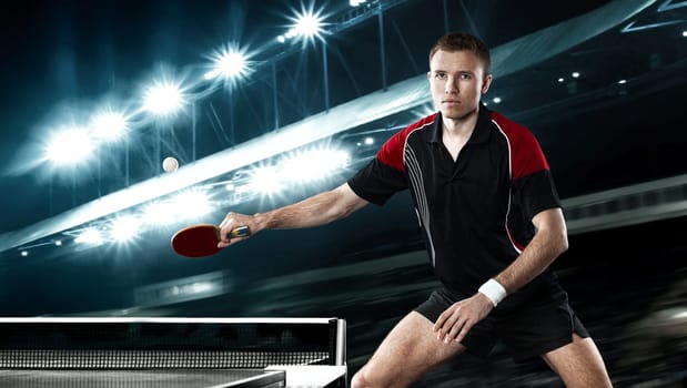 Table tennis player. Download a photo of a table tennis player for a tennis racket packaging design. Image for tennis ball box template. Ping pong.