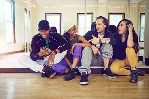 The biggest dance talent in one room. a group of young friends hanging out in a dance studio