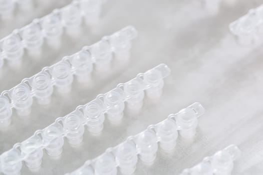 A set of glass tubes for samples. Laboratory chemical equipment. Analyzes DNA