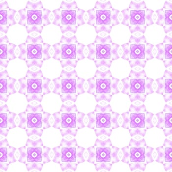 Textile ready memorable print, swimwear fabric, wallpaper, wrapping. Purple authentic boho chic summer design. Hand painted tiled watercolor border. Tiled watercolor background.