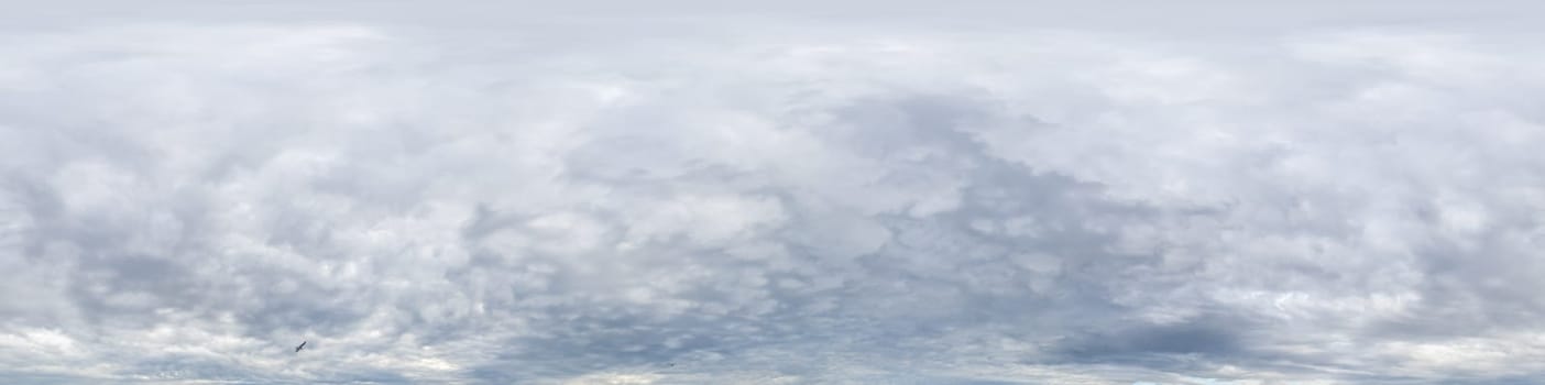 Dramatic overcast sky panorama with dark gloomy Cumulonimbus clouds. HDR 360 seamless spherical panorama. Sky dome in 3D, sky replacement for aerial drone panoramas. Weather and climate change