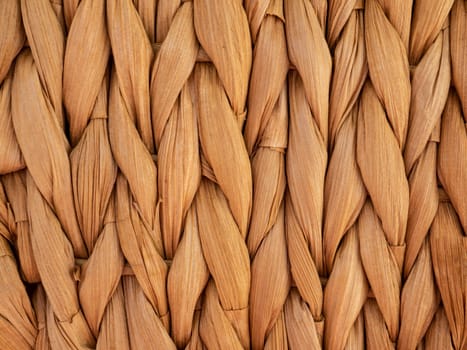 Wicker or rattan basket texture. Twisted straw background from aquatic hyacinth, close up. Traditional handcraft weave Thai style pattern. Palm fiber place mat.