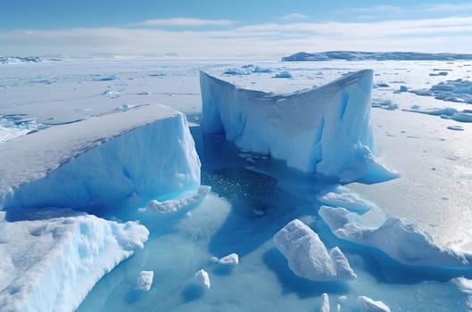 Huge iceberg floes in the ocean. Antarctic. Generative AI. High quality illustration