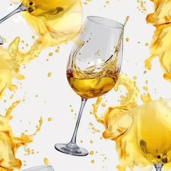 White wine is poured into a transparent glass on a white background. Abstraction. Close-up. Generative AI. High quality illustration