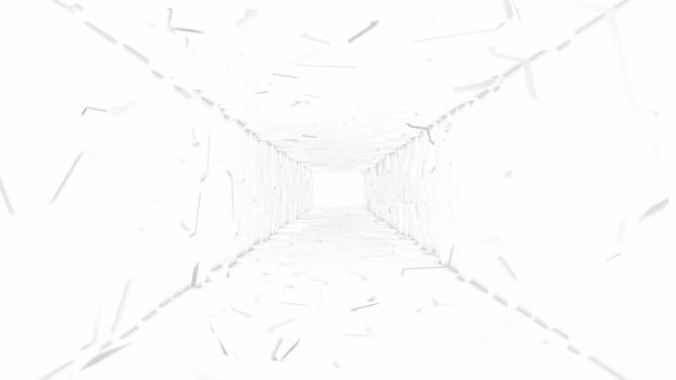 White corridor with cracks slow motion 3d render