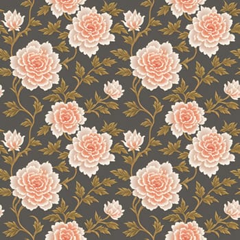 Seamless pattern in the style of elegant chinoiserie wallpaper, chinese art flowers motifs, wallpaper design for textile, covers, package, fabric, print, gift wrap and scrapbooking. AI generated.