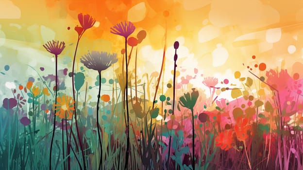 Colorful flower illustration - Abstract meadow - Generative AI - AI generated