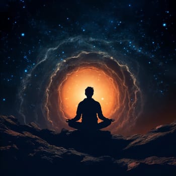 Meditating person on the edge of black hole. AI Generative