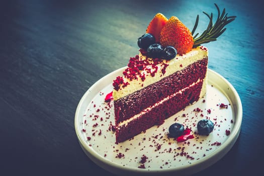 slice of Red velvet cake dessert food in cafe restruarant