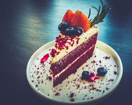 slice of Red velvet cake dessert food in cafe restruarant