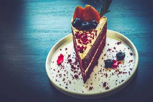 slice of Red velvet cake dessert food in cafe restruarant